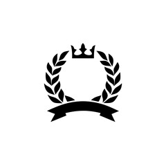 Wreath with crown and banner in black and white style on transparent background silhouette