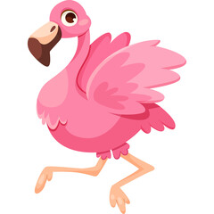 Cartoon Pink Flamingo Bird with Playful Accessories and Transparent Background in a Running Pose