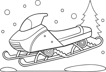 Snowmobile design illustration for winter outdoor adventure and recreation coloring art