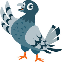 Cartoon Pigeon Waving Wing with Open Beak and Big Eyes on Transparent Background Simple Flat Design