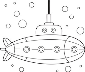 Submarine underwater illustration navigating sea with bubbles for adventure and exploration
