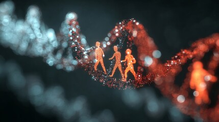 Decoding the future: advanced digital dna analysis. Social media interaction. Genetics specialist delving deep into digital dna sequences in a high-tech lab. Digital networking avatars.