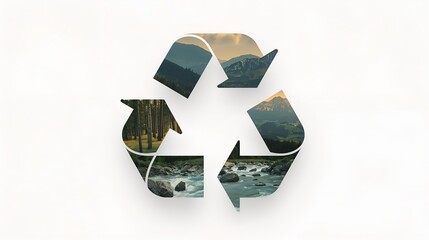 Recycling symbol combined with nature imagery that evokes themes of conservation, environmental responsibility, and sustainability
