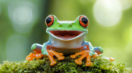 frog male closeup face, rhacophorus reinwardtii tree frog