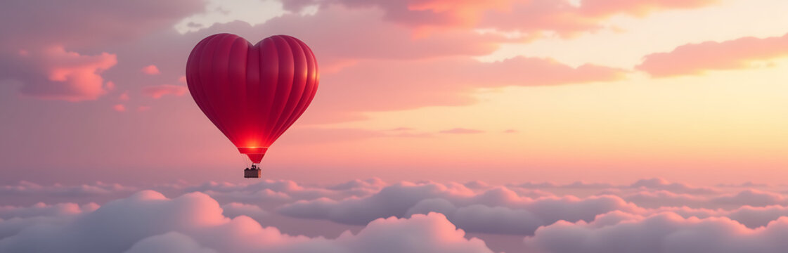 delicate air balloon assumes gentle heart shape rises serene evening sky wispy clouds soft