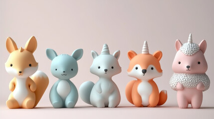 3d rendering set with cute animals