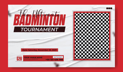 Dynamic silhouette of a badminton player in action advertising badminton classes and training