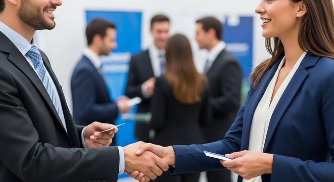 Business Professionals Networking and Exchanging Contacts