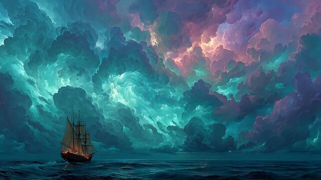 Ocean waves crashing under magical twilight high resolution image