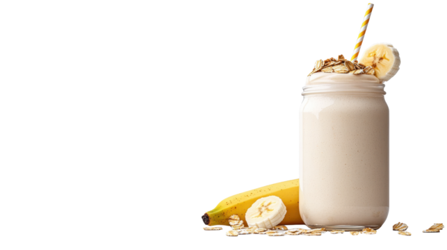 Banana Smoothie with Oats and Straw on Transparent Background - Powered by Adobe
