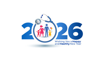 Happy New year 2026 Healthy wishes logotype card design.