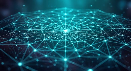 Obraz premium Abstract Glowing Network: Interconnected Nodes and Lines in Teal and Dark Blue
