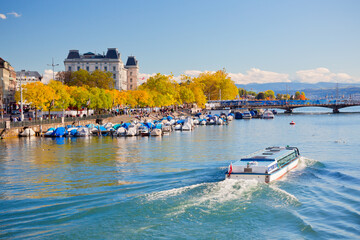 Panoramic view of Zurich city, Swiss Alps, Switzerland