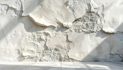 Obraz premium Abstract textured background of a distressed plaster wall with sunlight casting shadows, showcasing organic imperfections and raw material beauty