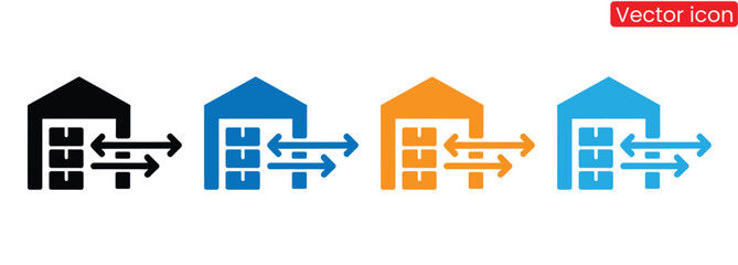Streamline your business with this dynamic warehouse icon set, perfect for illustrating logistics, supply chain, and distribution workflows. Ideal for presentations, websites, and marketing materials.
