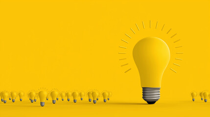 Lâmpada acesa em fundo neutro simbolizando criatividade, inovação, solução de problemas e novas ideias em projetos pessoais e profissionais