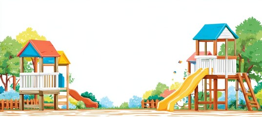 Children playground with slider. Kid recreation activity. Generative AI technology.