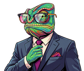 Reptiloid in a business suit. Illustration on a transparent background.