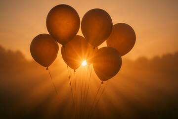 Golden sunset balloons create a magical moment, perfect for celebrations, birthdays, or adding a touch of dreamy beauty to any project or design