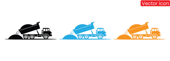 Vibrant dump truck icons ready for your design projects, illustrating construction, delivery, and industrial applications. Perfect for adding a modern touch. © NuovaPixel