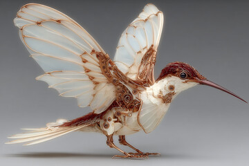 Fototapeta premium Exquisite hummingbird sculpture with delicate wings, showcasing intricate craftsmanship and avian beauty in stunning detail