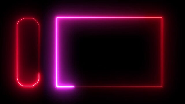Abstract glowing neon rectangle border frame line animation. Straight neon line animation glowing background video on black background
