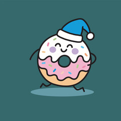 Cute Donut With Santa Hat Cartoon Illustration
