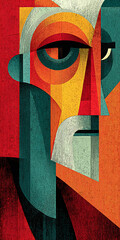 Abstract Cubist Portrait of an Elderly Man with Geometric Shapes and Vibrant Colors