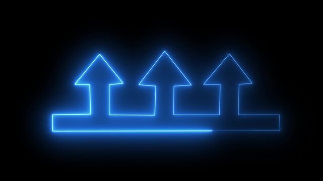 abstract Glowing neon line icon and up arrow animation on black background. growth arrow, profit, investment, and successful business concept.motion graphics animation