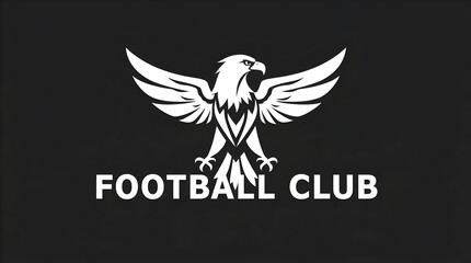 Monochrome Eagle Football Club Logo Design Featuring Bold White Emblem on Black Background, Symbol of Strength, Power, and Team Spirit for Sports Branding and Identity.
