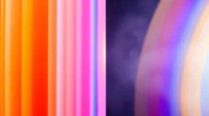 Vibrant Abstract Digital Artwork with Blurred Vertical Color Stripes and Glowing Bokeh Light Effects, Energetic Modern Background Featuring Warm Orange, Pink, and Deep Purple Futuristic Gradient.