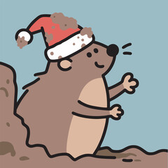 Christmas Beaver in Santa Hat Cartoon Illustration