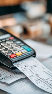 Checkout terminal displays receipt with itemized purchases at a retail store, capturing a quick transaction moment