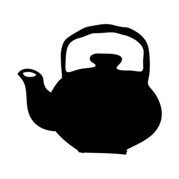 Black teapot isolated on white background, a traditional ceramic beverage pot for hot tea or coffee