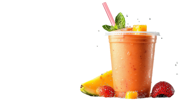 Tropical Smoothie with Fresh Fruit and Splash on Transparent Background - Powered by Adobe