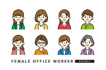 様々な年代のビジネスウーマン・女性社員の上半身アバターアイコンイラスト素材セット＿カラー