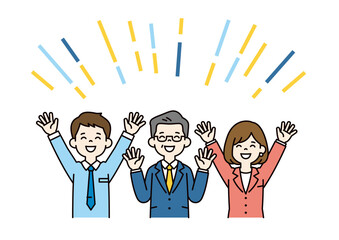 大喜びでバンザイをする、会社員・ビジネスパーソンの上半身ベクターイラスト素材セット＿カラー