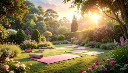 Yoga mats ready for morning outdoor class.