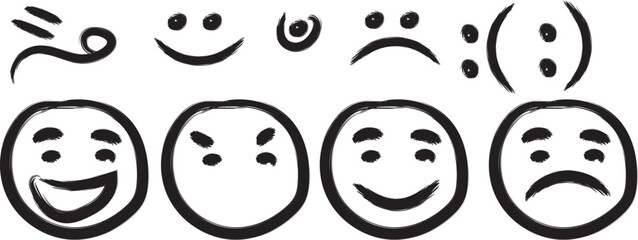 Hand Drawing Vector smile, angry Emoji Sheet