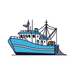Fototapeta premium Illustration of a blue fishing trawler isolated on transparent background