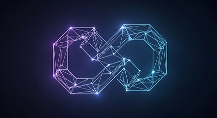 Abstract Infinity Symbol: Geometric Low Poly Design with Glowing Nodes on Dark Background