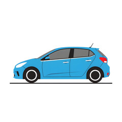 Fototapeta premium A blue hatchback car isolated on transparent background parked on a flat surface