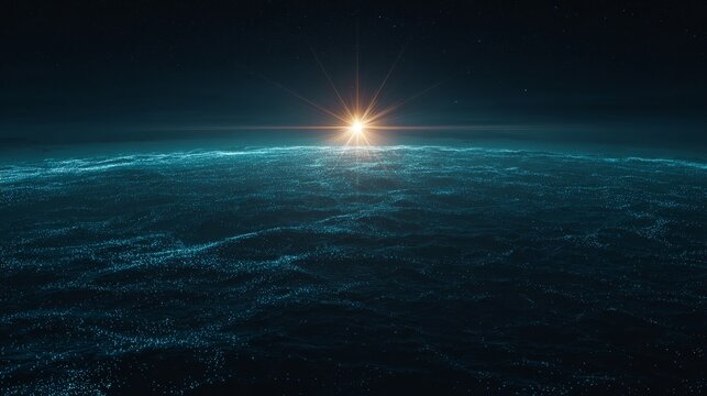 Futuristic digital landscape made of glowing blue particles flowing backward across the surface, showing abstract data, technology, network, virtual motion and AI-inspired sci-fi concept