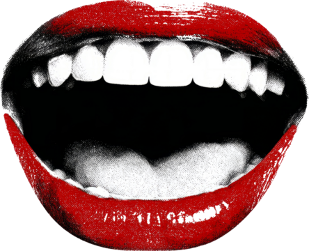 Open mouth red lipstick white teeth pop art closeup bold graphic edgy vibe - Powered by Adobe