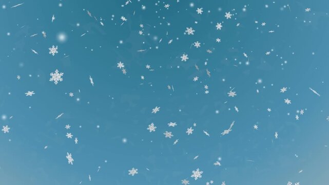 Christmas snow falling snowflakes on blue background winter holiday loop 4k .
