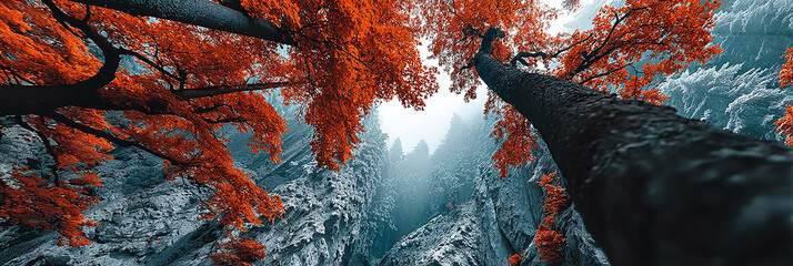 Fiery Canopy A Forest's Autumnal Embrace Viewed From Below