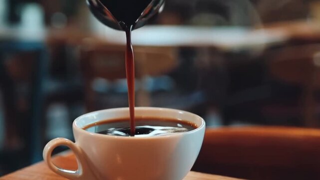 Artisanal Brew: The aromatic flow of freshly brewed coffee, cascading gracefully into a pristine ceramic cup, ready for consumption. An invitation to savor the rich.