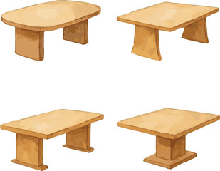 Collection of vector watercolor painted conference tables
