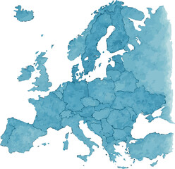 Vector watercolor illustration of map of Europe
