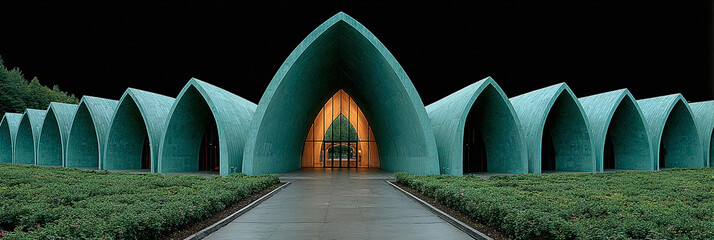 Striking Modern Architectural Design with a Futuristic Arched Facade and Lush Greenery